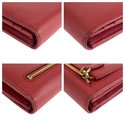PRADA Long Wallet Purse leather Red Gold Metal Safiano logo