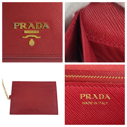 PRADA Long Wallet Purse leather Red Gold Metal Safiano logo