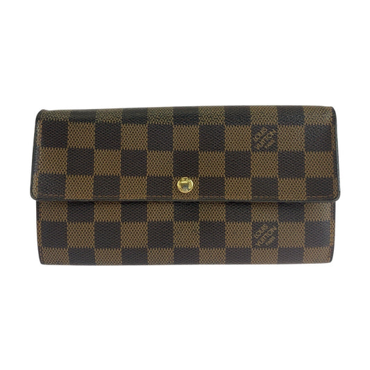 LOUIS VUITTON Long Wallet Purse N61734 PVC Brown Gold Metal Damier Portefeuille Sarah