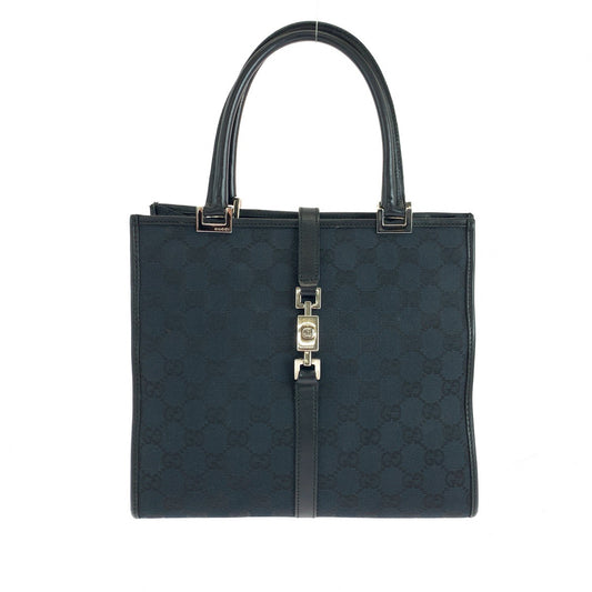 GUCCI Tote Bag 002 1065 GG canvas Black SilverMetal Jackie