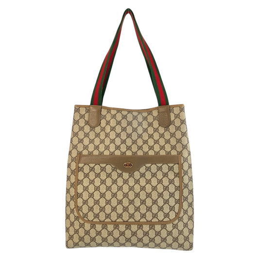 GUCCI Tote Bag 02 003 53 GG Supreme Canvas Brown Gold Metal Old Gucci Shelly Line