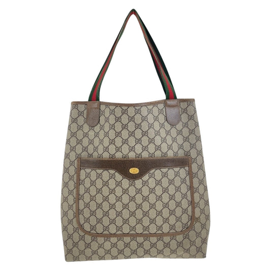 GUCCI Tote Bag 378 02 003 GG Supreme Canvas Beige Multicolor Gold Metal Old Gucci Shelly Line