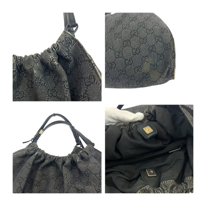 GUCCI Handbag 76554 GG canvas Grey Black Gold Metal
