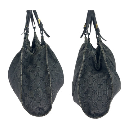 GUCCI Handbag 76554 GG canvas Grey Black Gold Metal