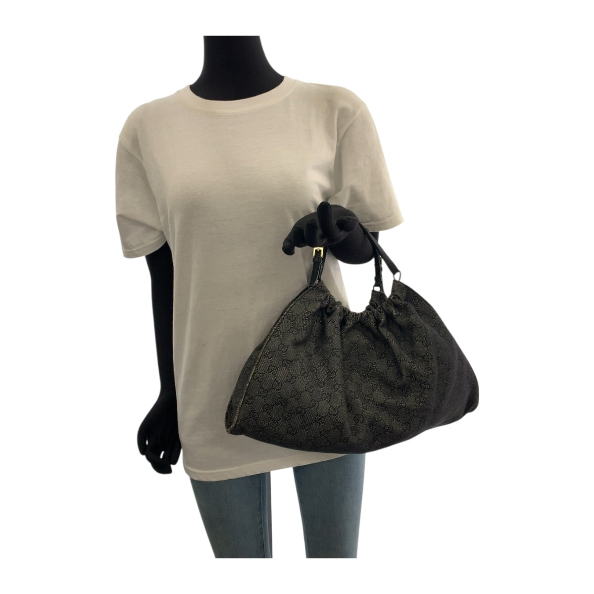 GUCCI Handbag 76554 GG canvas Grey Black Gold Metal