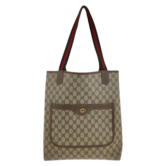GUCCI Tote Bag 002 58 6487 GG Supreme Canvas Beige Multicolor Gold Metal Old Gucci Shelly Line