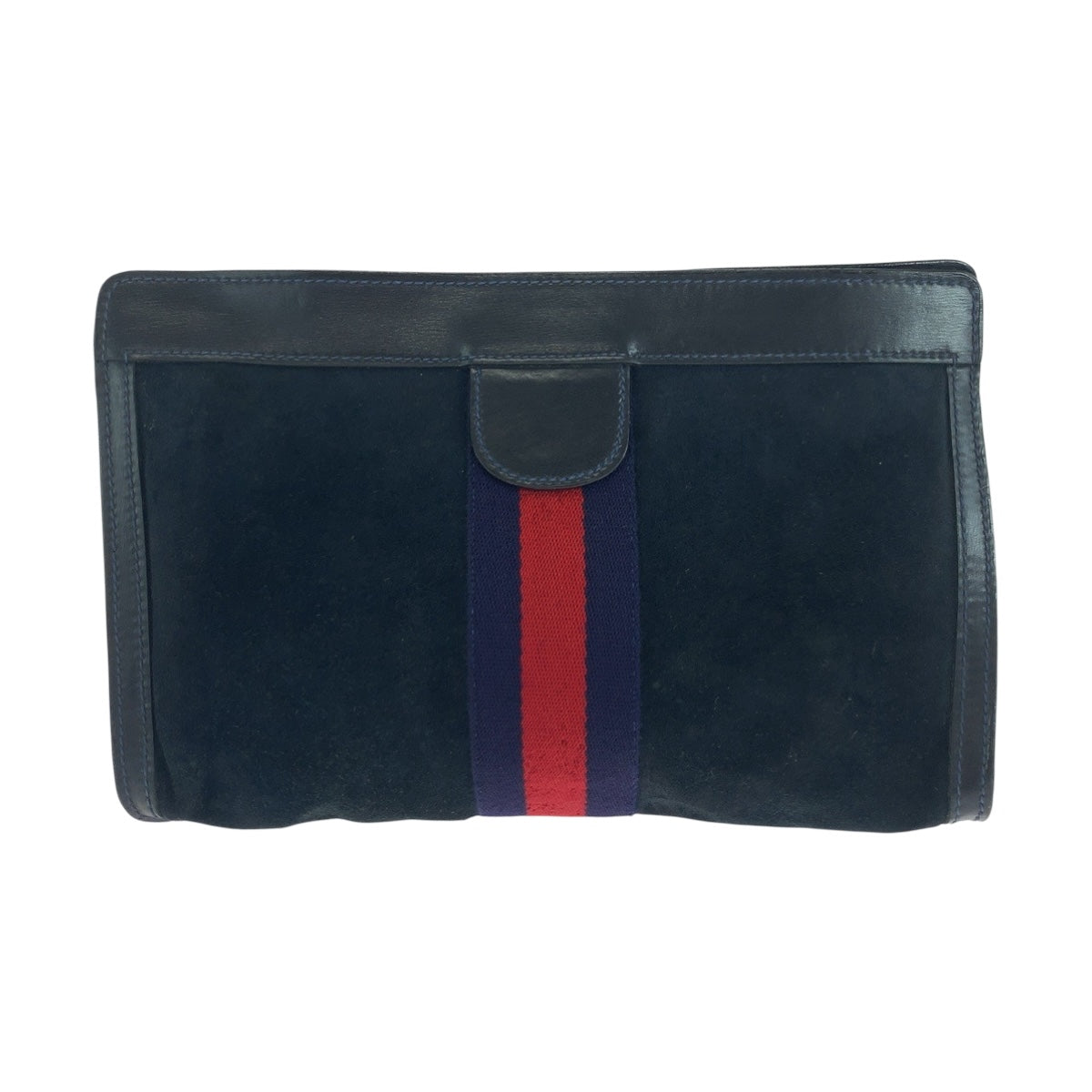 GUCCI Clutch bag Suede Navy Red Blue Old Gucci Shelly Line