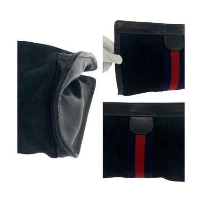 GUCCI Clutch bag Suede Navy Red Blue Old Gucci Shelly Line