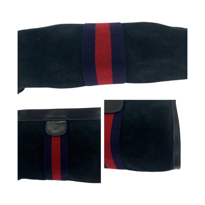 GUCCI Clutch bag Suede Navy Red Blue Old Gucci Shelly Line