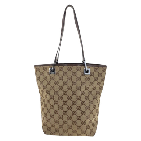 GUCCI Tote Bag 31244 GG canvas Beige Brown SilverMetal