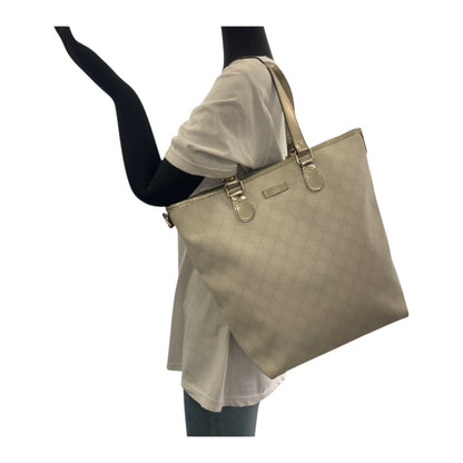 GUCCI Tote Bag 189896 GG Supreme Canvas White Gold GoldMetal