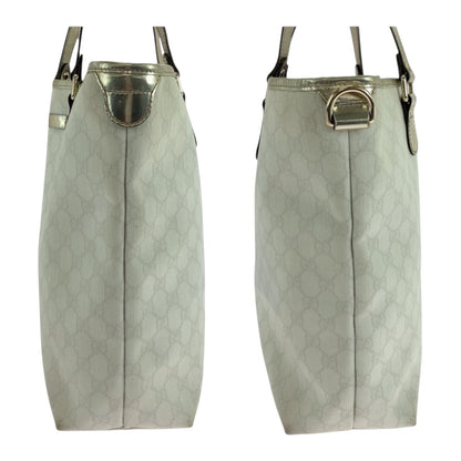 GUCCI Tote Bag 189896 GG Supreme Canvas White Gold GoldMetal