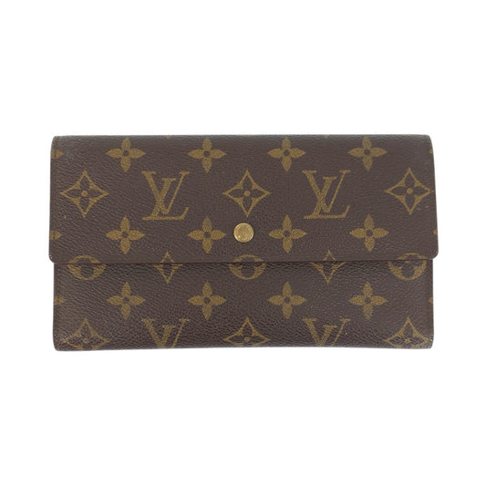 LOUIS VUITTON Long Wallet Purse M61215 PVC Brown Gold Metal Monogram Porte Tresor International