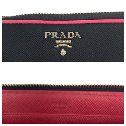PRADA Long Wallet Purse Nylon Black Pink SilverMetal Test