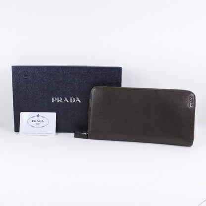 PRADA Long Wallet Purse 2ML220 Safiano Brown Brown Zip Around