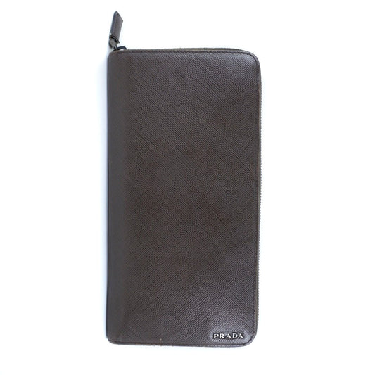 PRADA Long Wallet Purse 2ML220 Safiano Brown Brown Zip Around