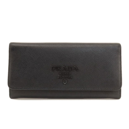 PRADA Long Wallet Purse leather black logo saffiano