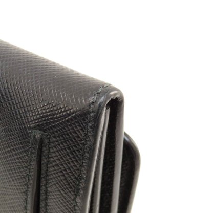 PRADA Long Wallet Purse leather black logo saffiano