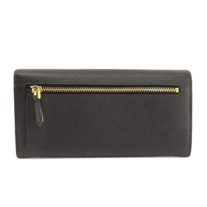 PRADA Long Wallet Purse leather black logo saffiano