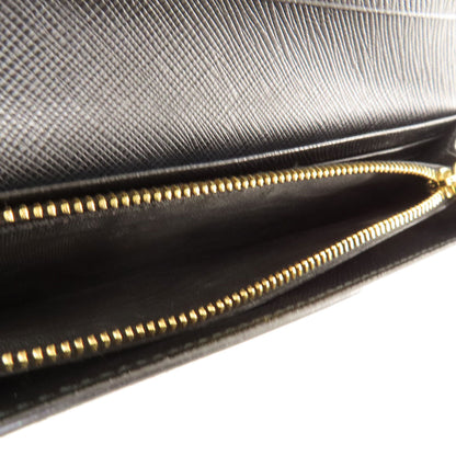 PRADA Long Wallet Purse leather black logo saffiano