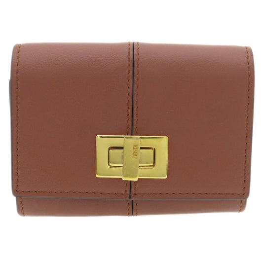 FENDI Card Case Calfskin Brown Peekaboo