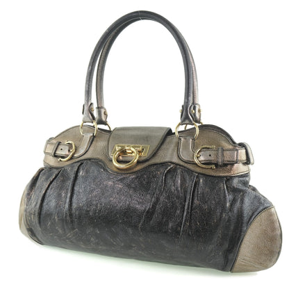 Salvatore Ferragamo Tote Bag leather gold Gancini Women Used Authentic