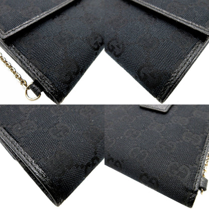 GUCCI Bifold Wallet 154182 GG canvas, leather black W Hook Wallet  Women Used Authentic