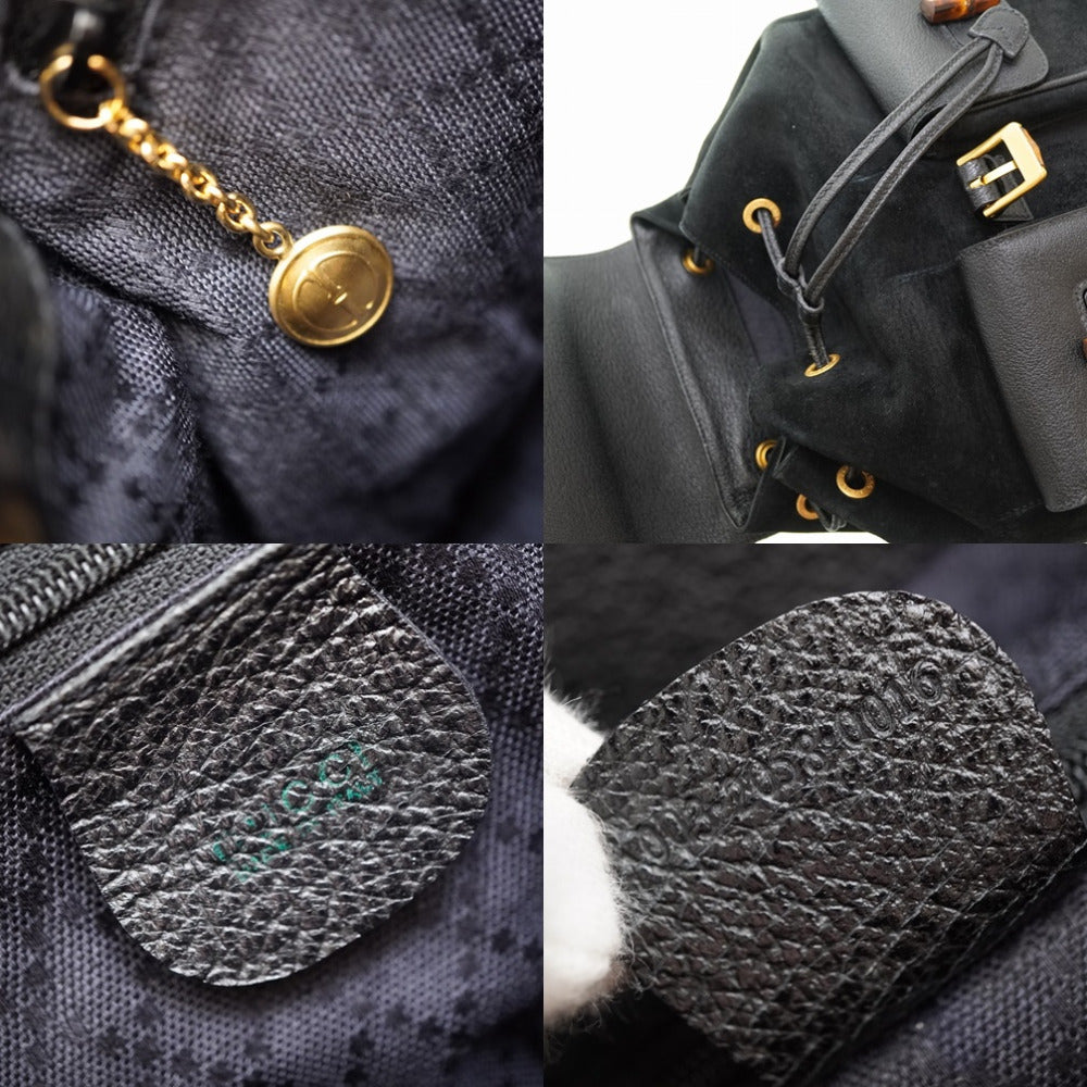 GUCCI Backpack Suede black Bamboo