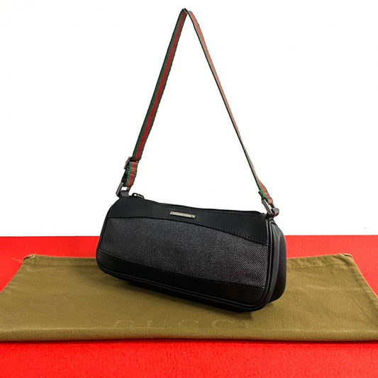 GUCCI Shoulder Bag leather black Sherry line