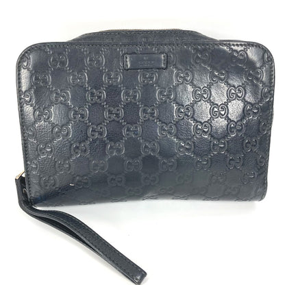 GUCCI business bag 201755 leather black With strap GG Guccisima