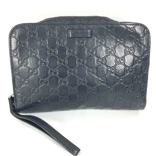 GUCCI business bag 201755 leather black With strap GG Guccisima