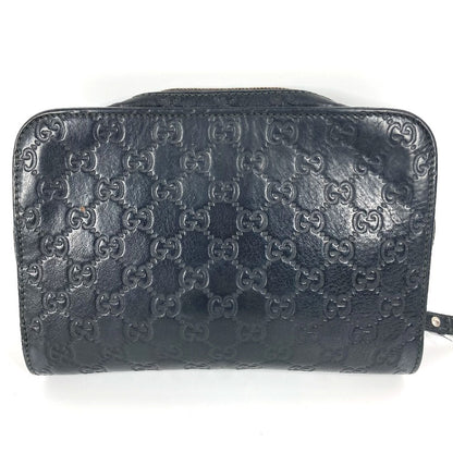 GUCCI business bag 201755 leather black With strap GG Guccisima
