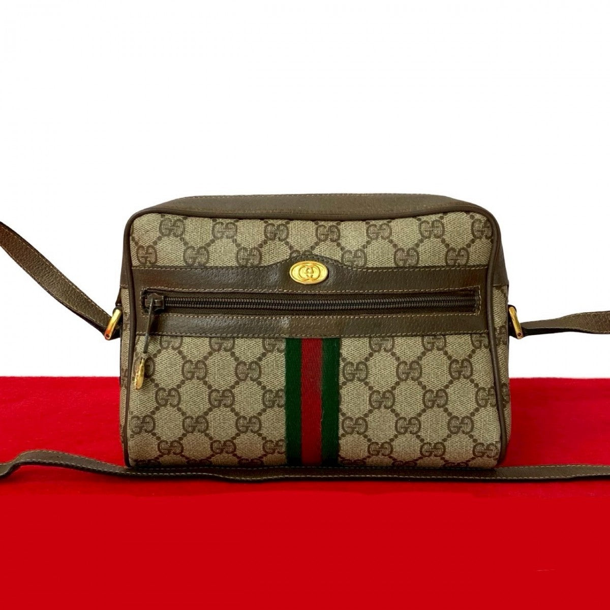 GUCCI Shoulder Bag PVC Brown Sherry line