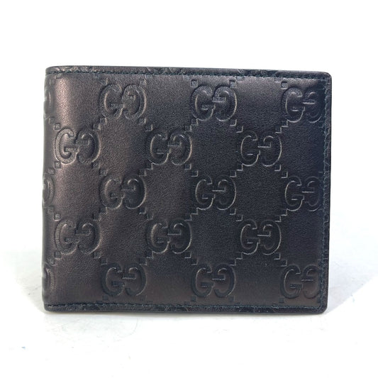 GUCCI Folded wallet 145754 Sima leather Black type Compact wallet GG Guccisima