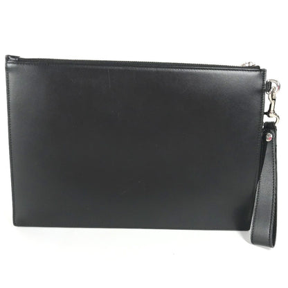 GUCCI Clutch bag 597678 leather black bag pouch Braid embroidery logo