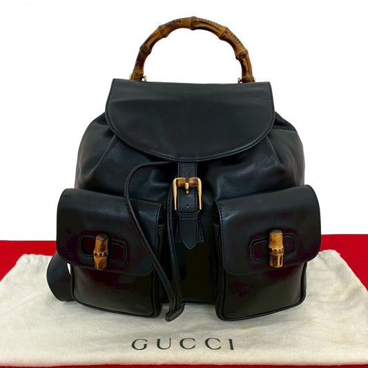 GUCCI Backpack leather black Bamboo