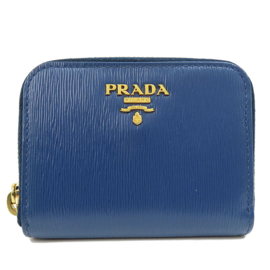 PRADA Coin case leather blue Saffiano logoMetal