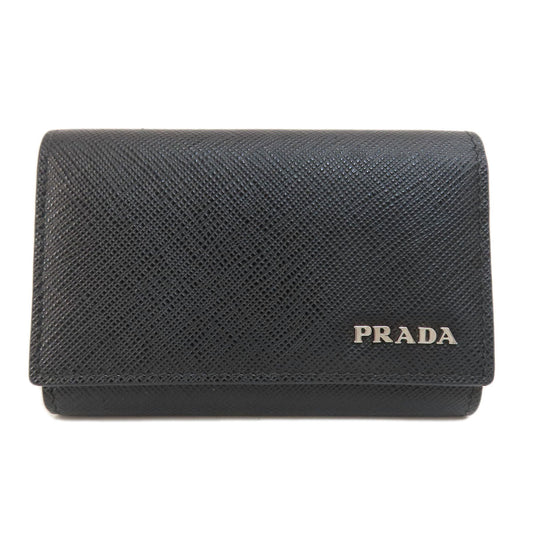 PRADA Key case Key holder  leather black Saffiano logoMetal