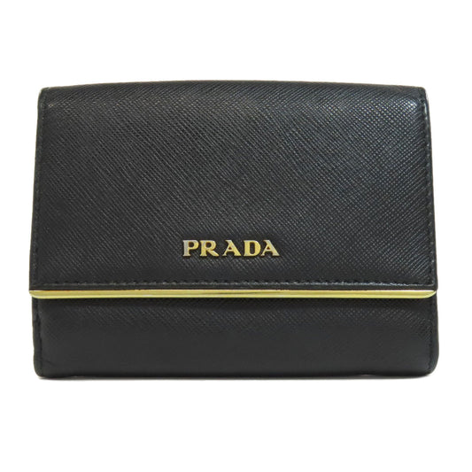 PRADA Bifold Wallet leather black Safiano logo