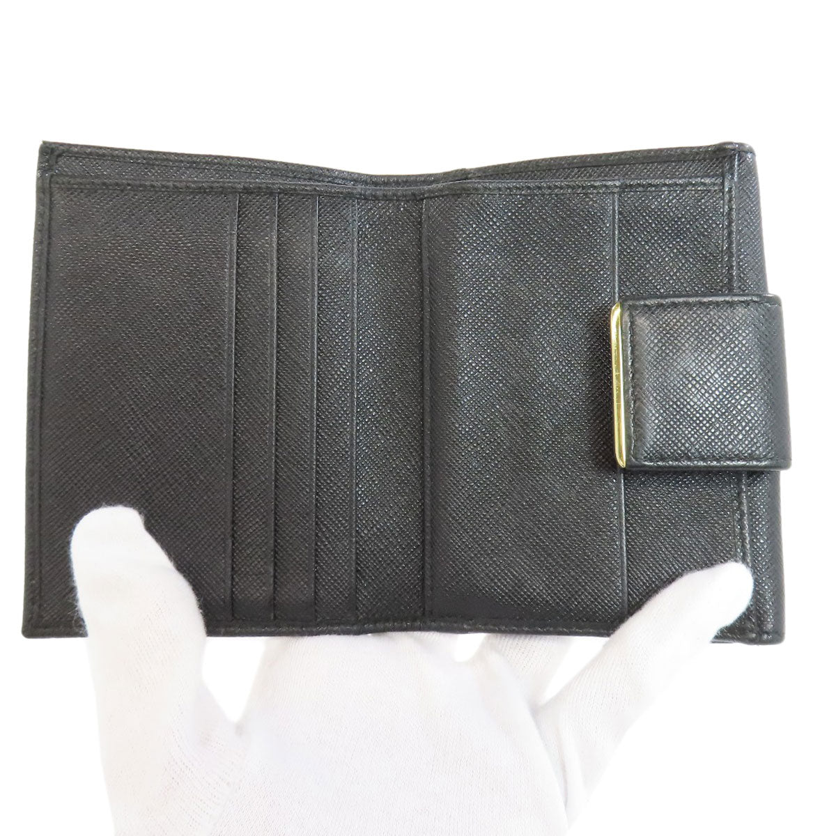 PRADA Bifold Wallet leather black Safiano logo