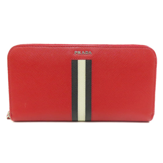 PRADA Long Wallet Purse Safiano Red logo