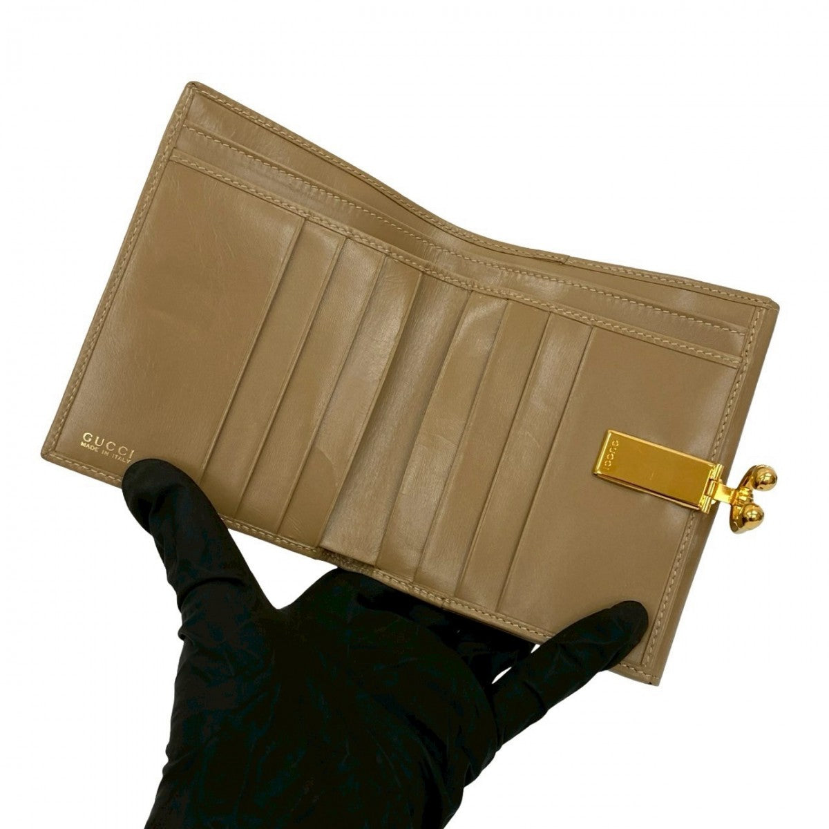 GUCCI Bifold Wallet leather beige