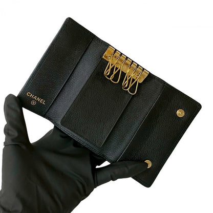 CHANEL Key case Key holder leather black