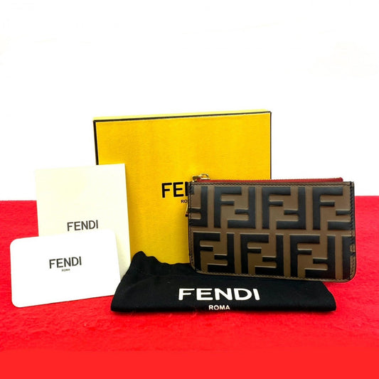 FENDI Card Case leather Brown