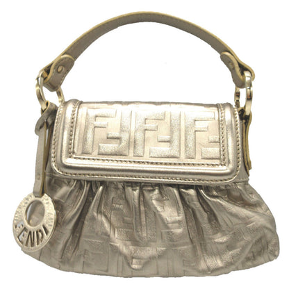 FENDI Pouch 8BK042 leather gold Mini Bag Shoulder Pouch Zucca Pattern Women Used Authentic