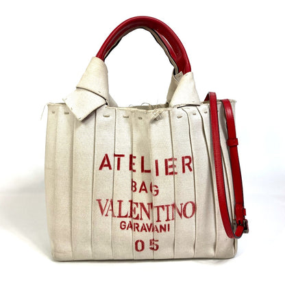 Valentino Garavani Handbag canvas Beige / red Atelier Brisse Edition Women Used Authentic