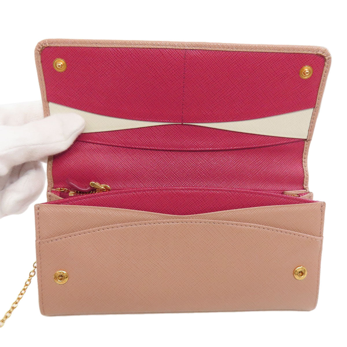 PRADA Long Wallet Purse leather beige Safiano logo