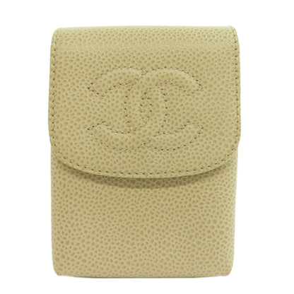 CHANEL Cigarette case Grained Calfskin Skin white COCO Mark Gold Metal Cigarette Case