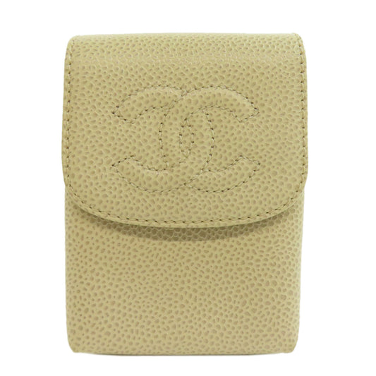 CHANEL Cigarette case Grained Calfskin Skin white COCO Mark Gold Metal Cigarette Case