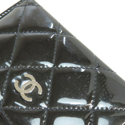 CHANEL Card Case Patent leather black Matelasse COCO Mark SilverMetal